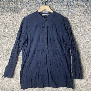 Vince Relaxed Band Collar Blouse Women’s Navy Blue Size Small